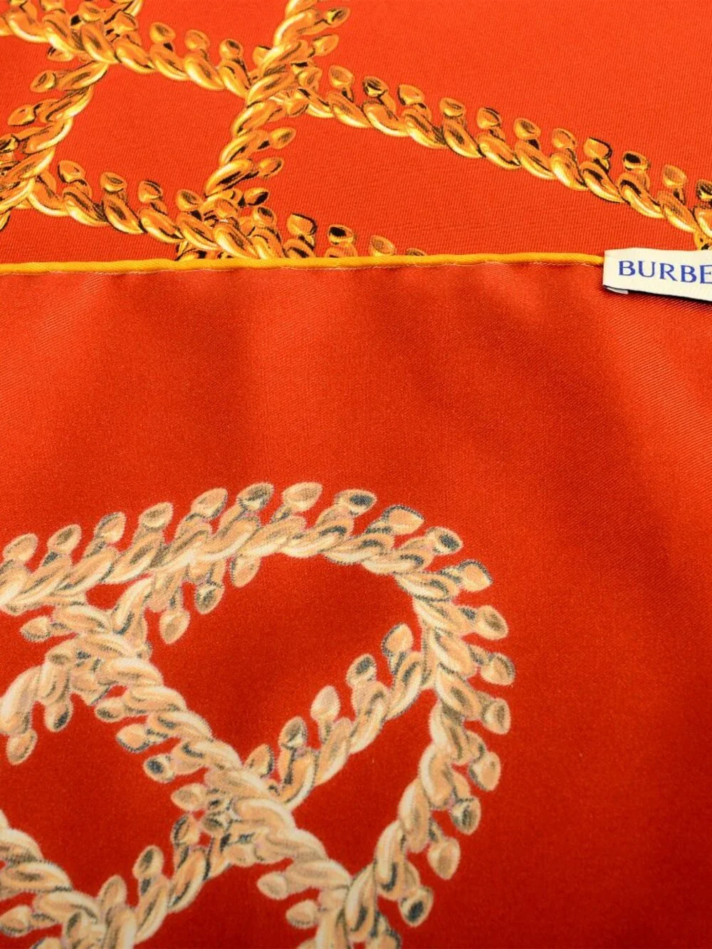 Burberry "Chain Check SLK SQ" Red & Gold Large 100% Silk Square Scarf - Picture 3 of 6